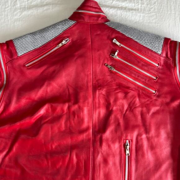 Unisex 2XL Red Leather Jacket with removable sleeves Michael Jackson Thriller - Picture 15 of 16